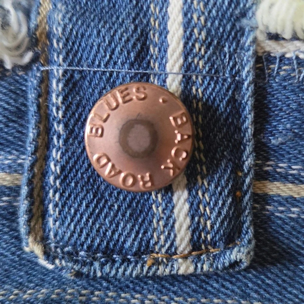 Back Road Blues‎ Upcycled Denim Hobo Hand Bag Blue Striped Excellent Frayed